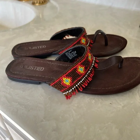 Beaded Leather Thong Sandals by Unlisted, Multi Colors, Sz 7.5, Great Condition! - Picture 8 of 11